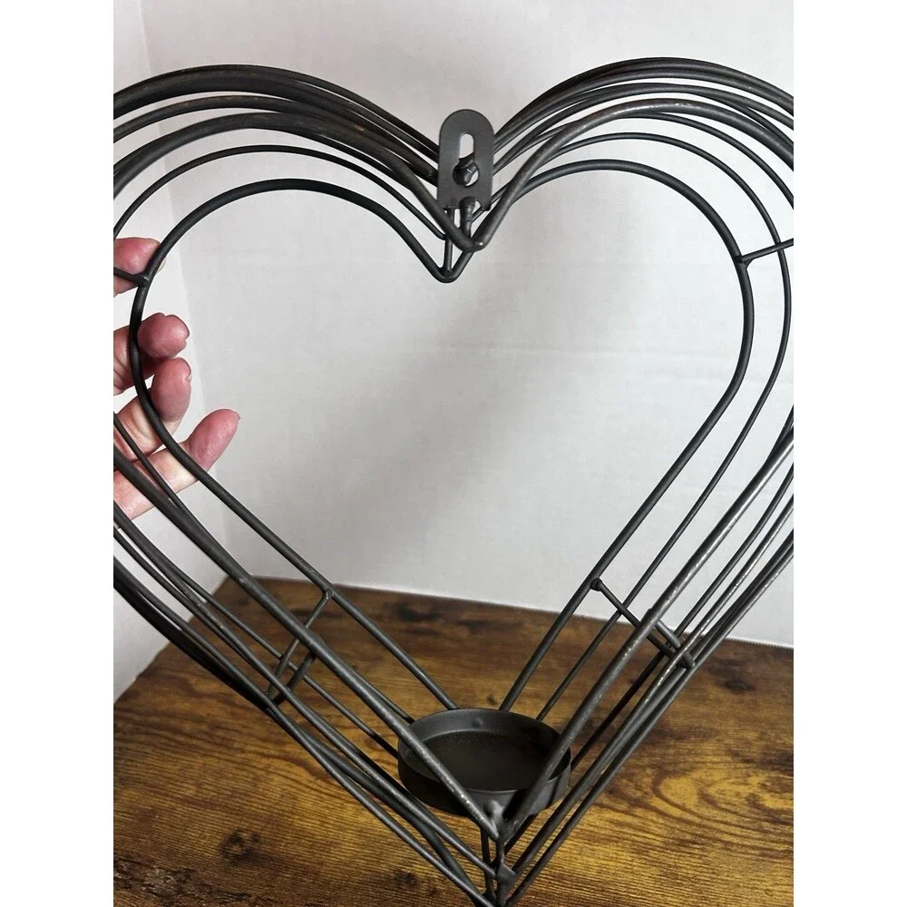 Vintage Black Metal Heart Wall Sconce Candle Holder - Rustic Romantic Home Decor